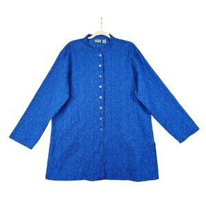 Chicos Womens Pathways Sarah Shirt Jacket Size XL Oceanside Blue Textured Button